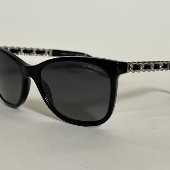 Chanel Black Polarized Sunglasses with Silver Chain Link Detailing - Picture 8 of 11